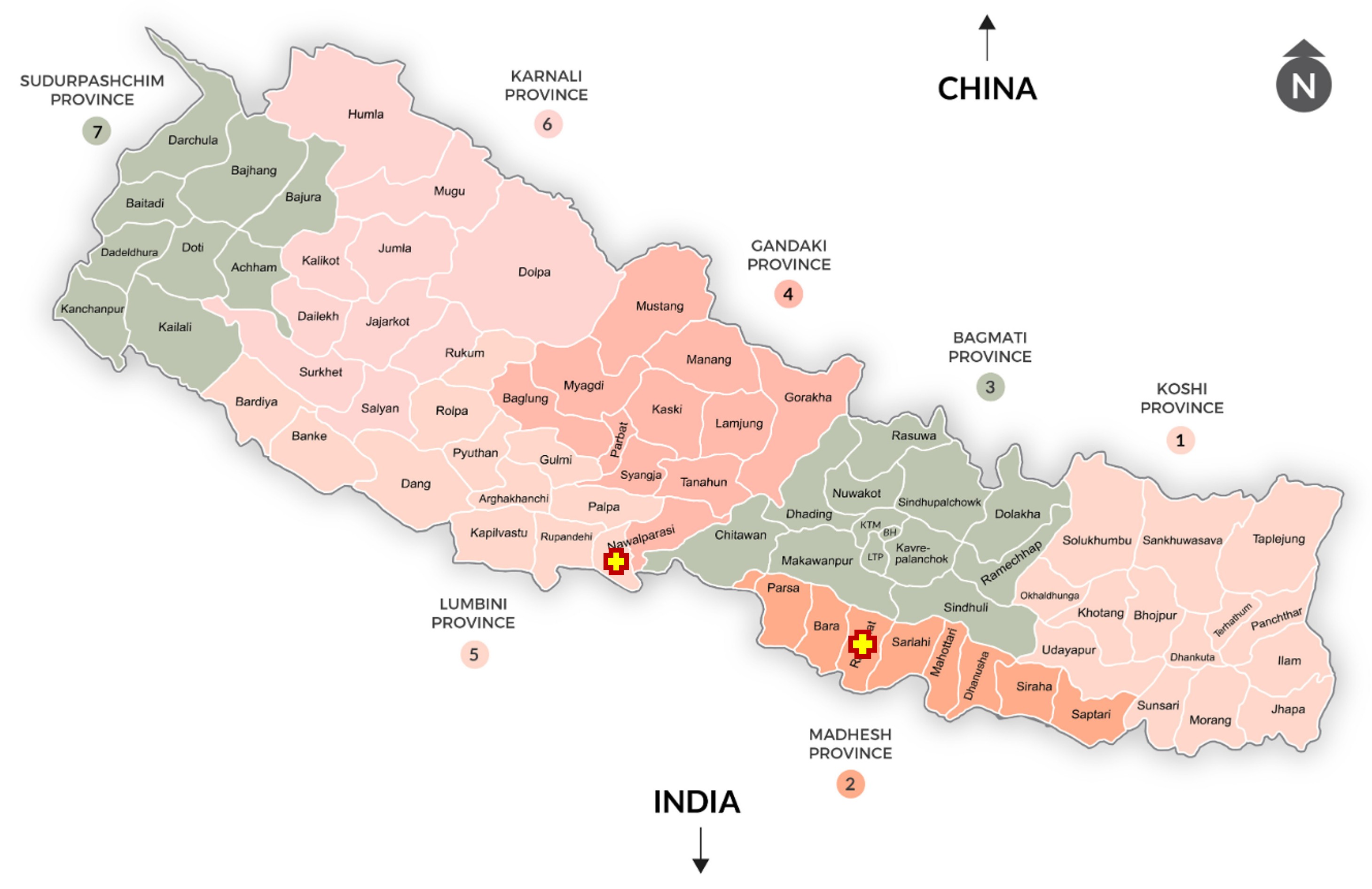 Trauma Hub Project map showing current hubs in Nepal